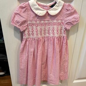 Ralph Lauren Pink Striped Seersucker Dress with White Collar Size 3